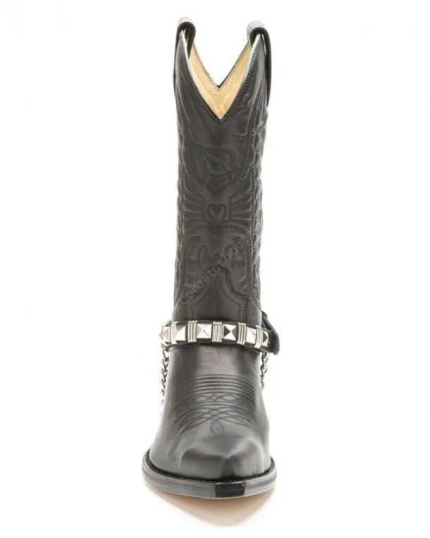 Rocker style Sendra black boot straps with metal spike studs