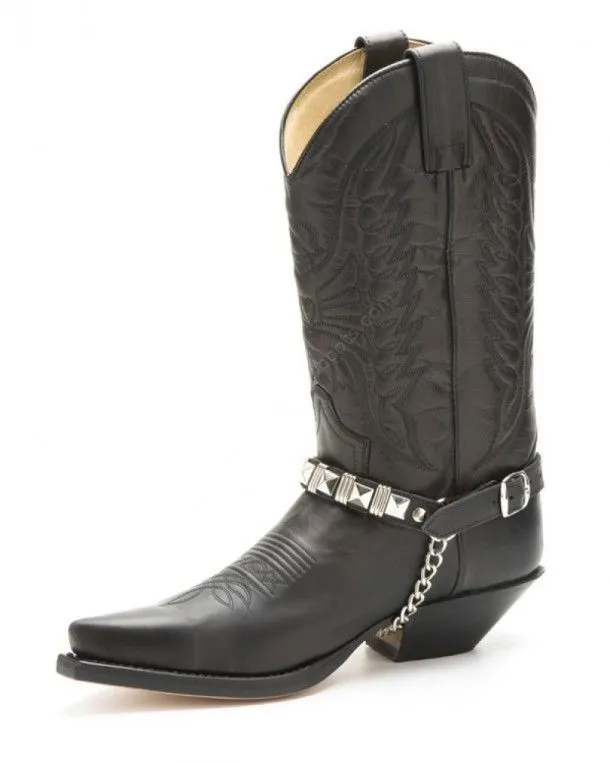 Rocker style Sendra black boot straps with metal spike studs