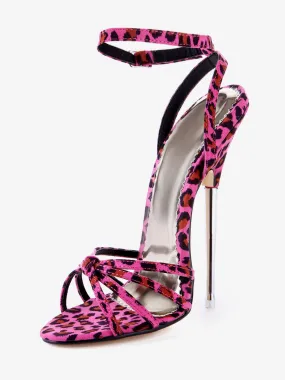 Rose Red Ankle Strap Leopard Print Cloth Sexy Sandals 