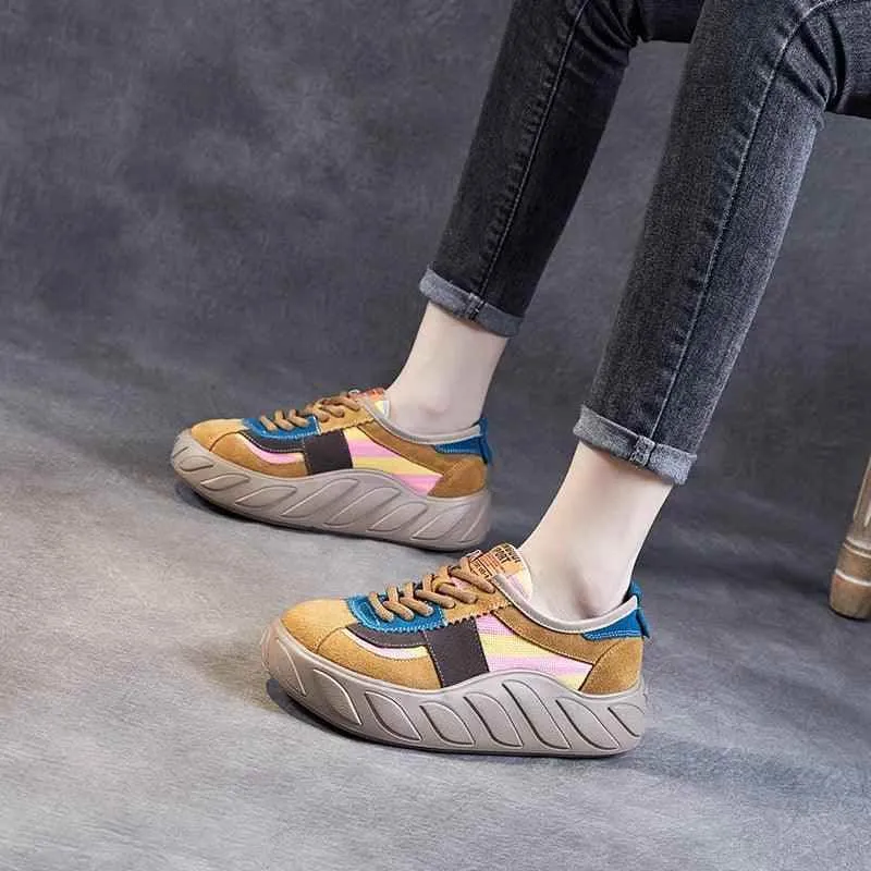 SA353 Leather Women's Sneakers: Mixed Colors Flats Casual Shoes