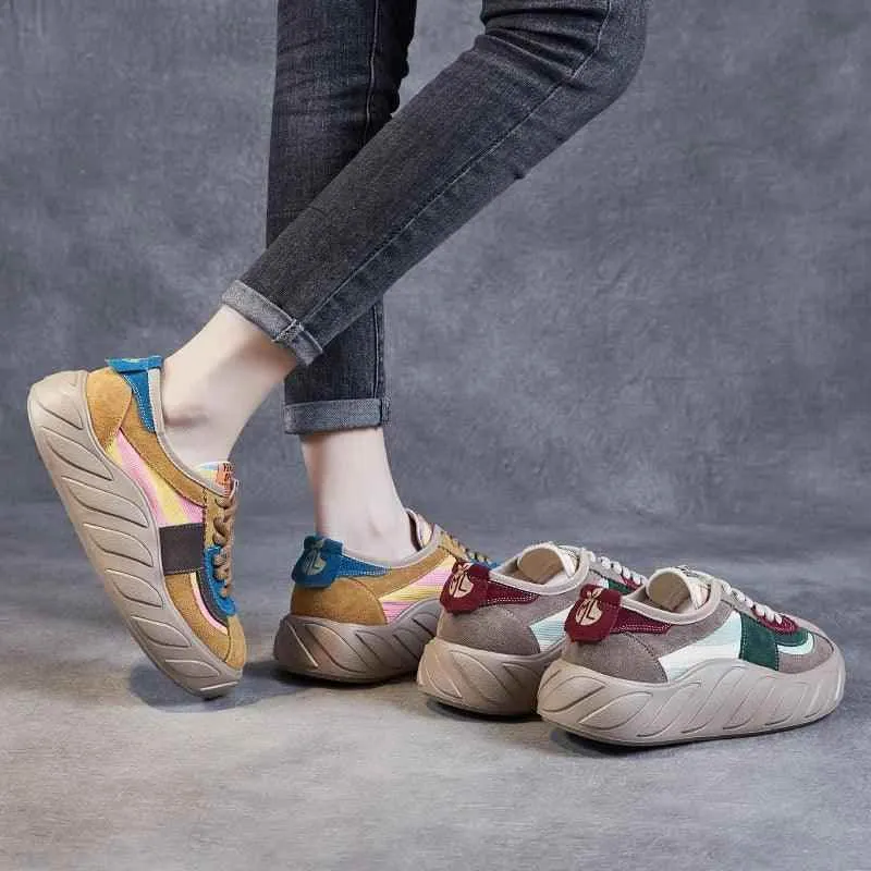 SA353 Leather Women's Sneakers: Mixed Colors Flats Casual Shoes