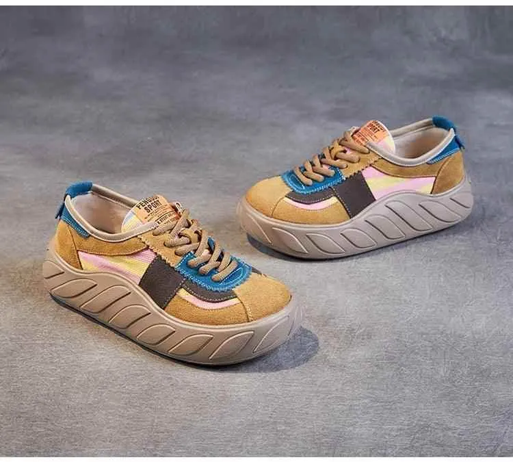 SA353 Leather Women's Sneakers: Mixed Colors Flats Casual Shoes