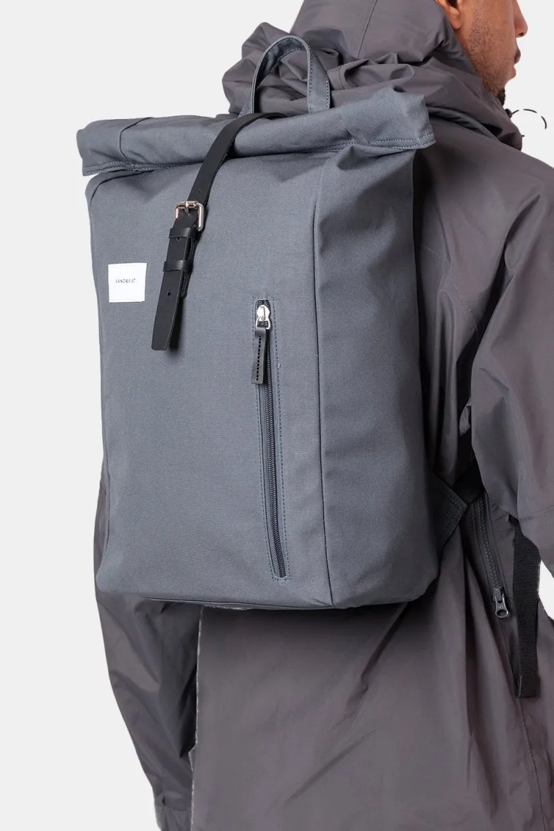 Sandqvist Dante Rolltop Backpack (Dark Slate & Black Leather)