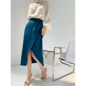 Satin Slit Irregular Skirt