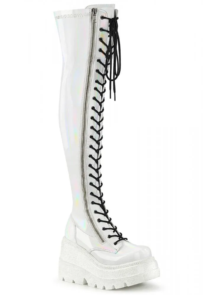 Shaker 374 White Hologram Over The Knee Boot