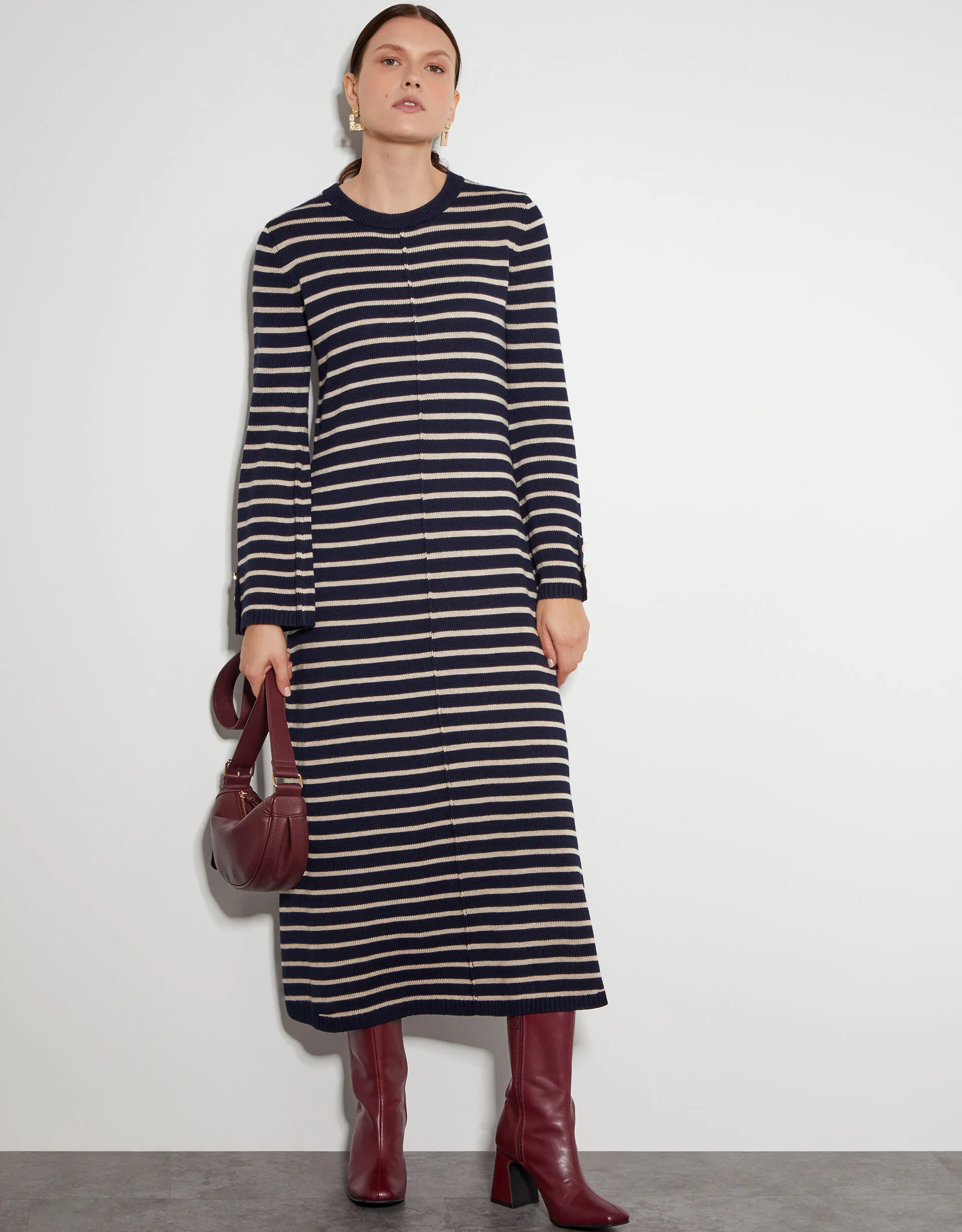 Shaw Stripe Midi Jumper Dress Blue