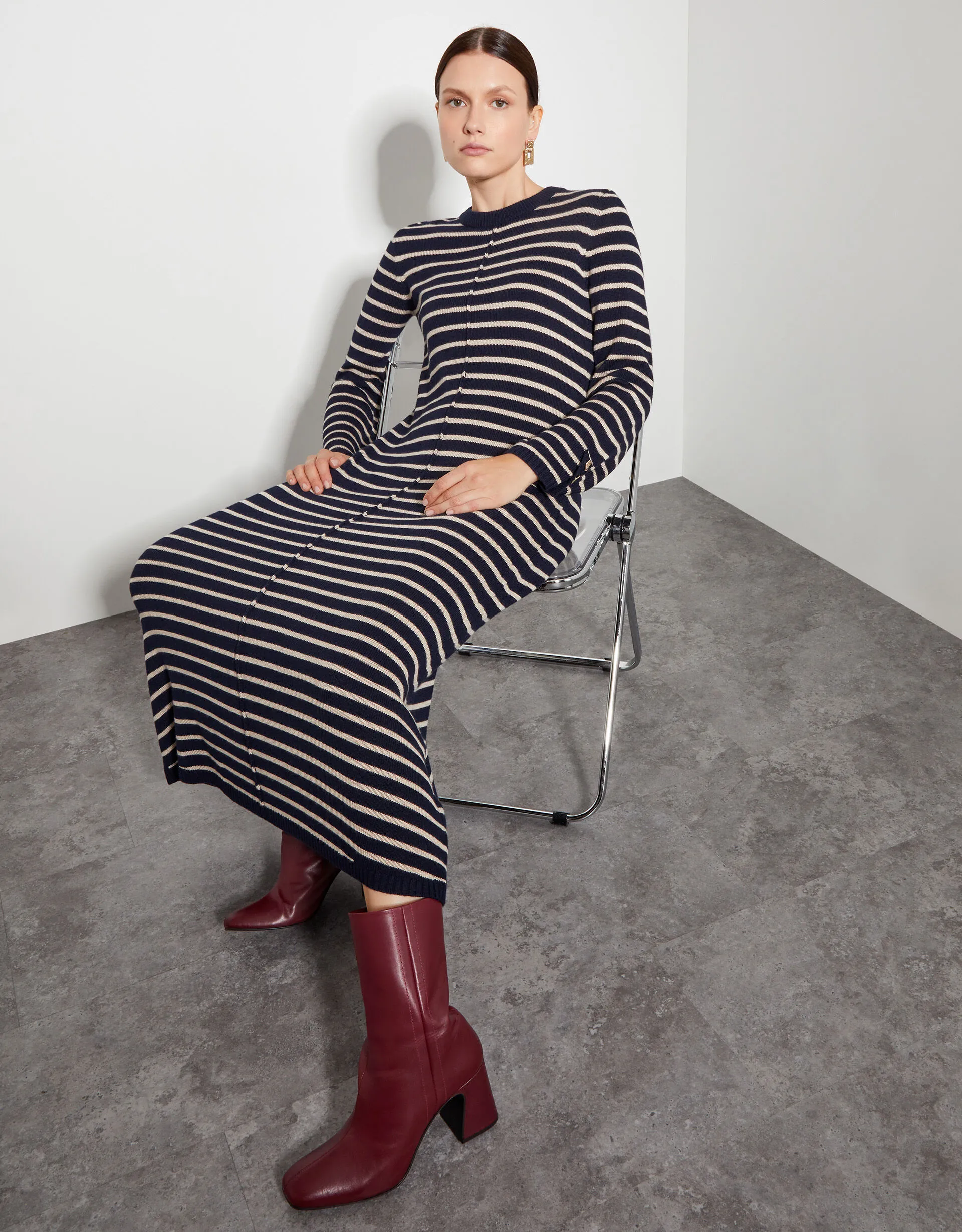 Shaw Stripe Midi Jumper Dress Blue