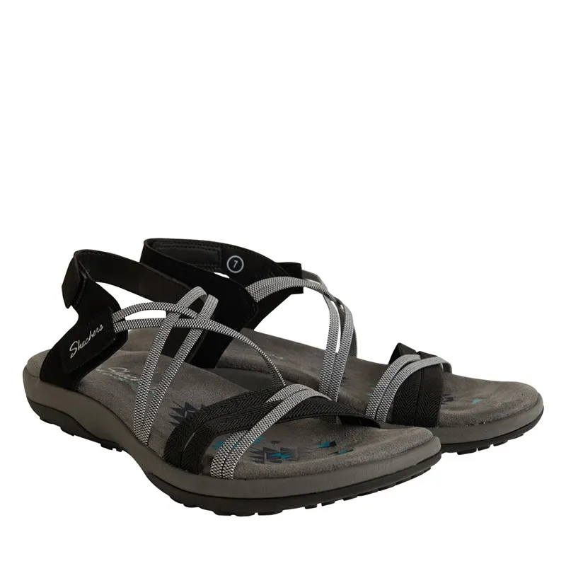 SKECHERS Womens Reggae Slim Takes Two Sandals Black/Charcoal