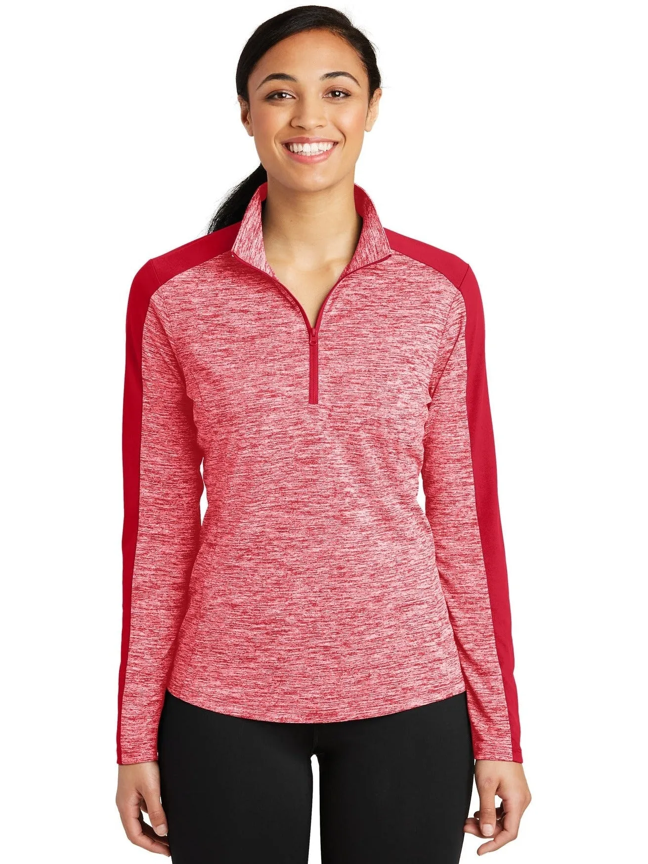 Sport-TekLadies PosiChargeElectric Heather Colorblock 1/4-Zip Pullover