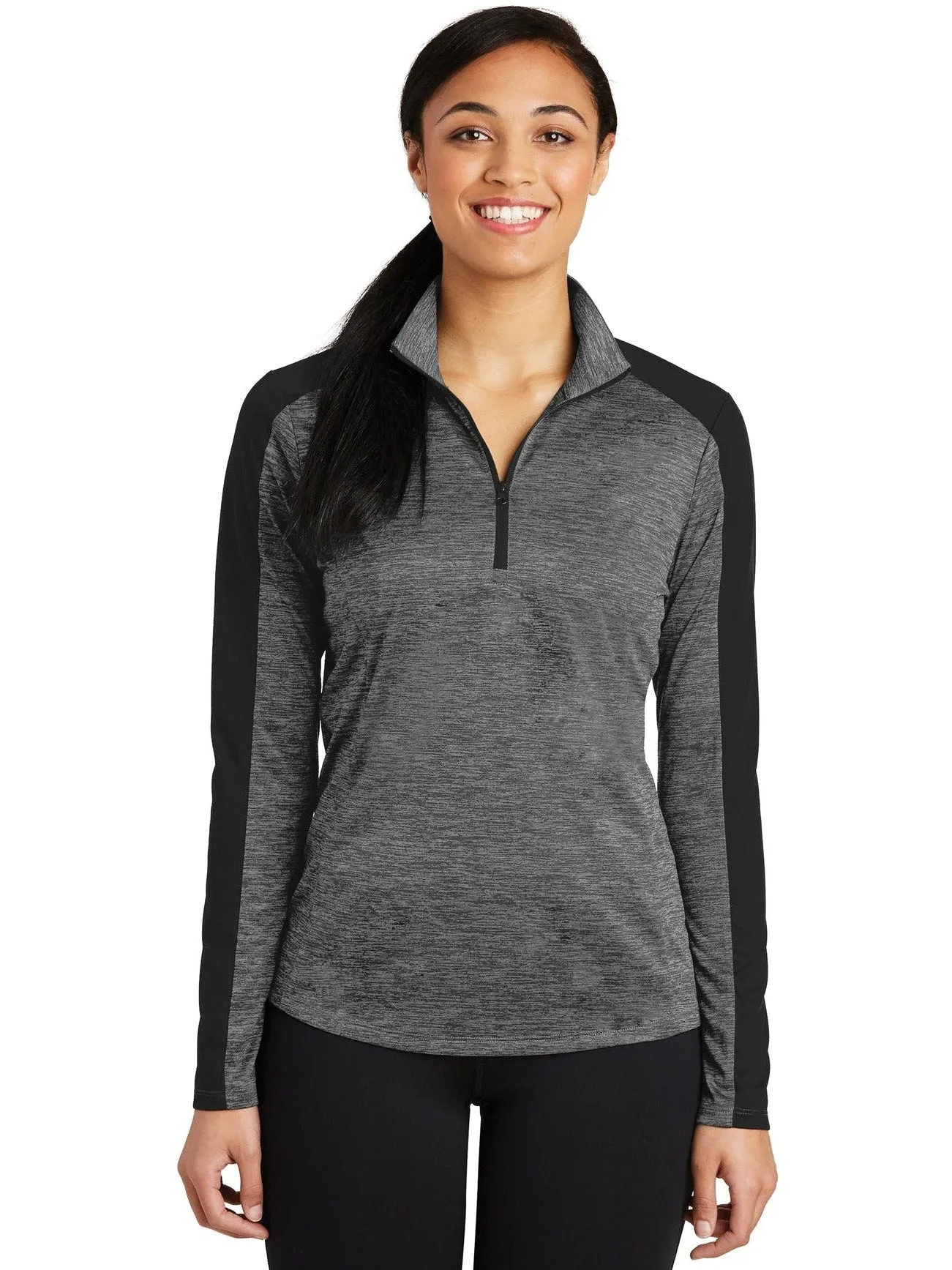 Sport-TekLadies PosiChargeElectric Heather Colorblock 1/4-Zip Pullover