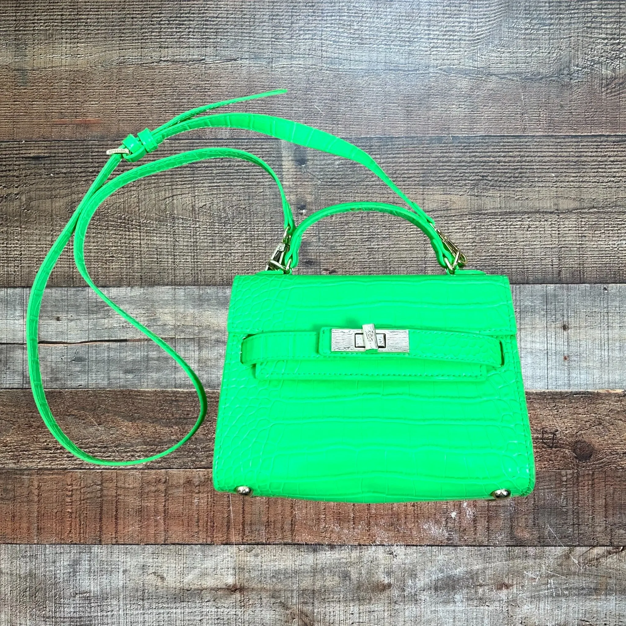 Steve Madden Green Crocodile with Removable Shoulder Strap Handbag (see notes)