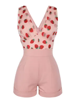 Strawberry Pink 1950s Patchwork Lace Romper