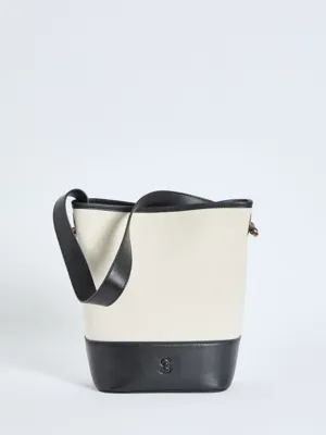 Studio Edit Cream Leather Trim Canvas Bucket Bag | Women | George at ASDA