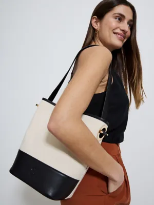 Studio Edit Cream Leather Trim Canvas Bucket Bag | Women | George at ASDA