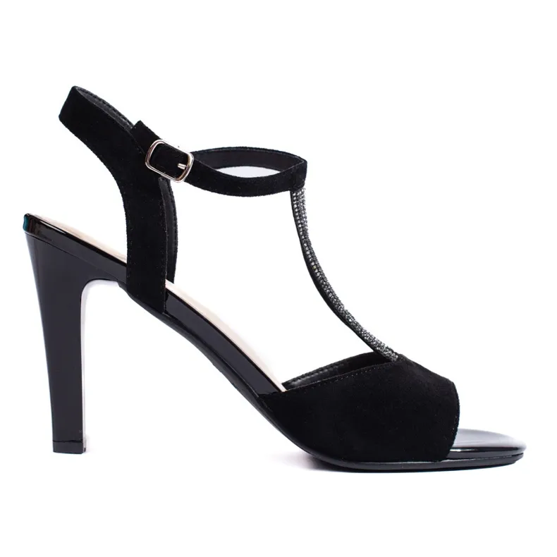 Suede elegant black high-heeled sandals by Sergio Leone