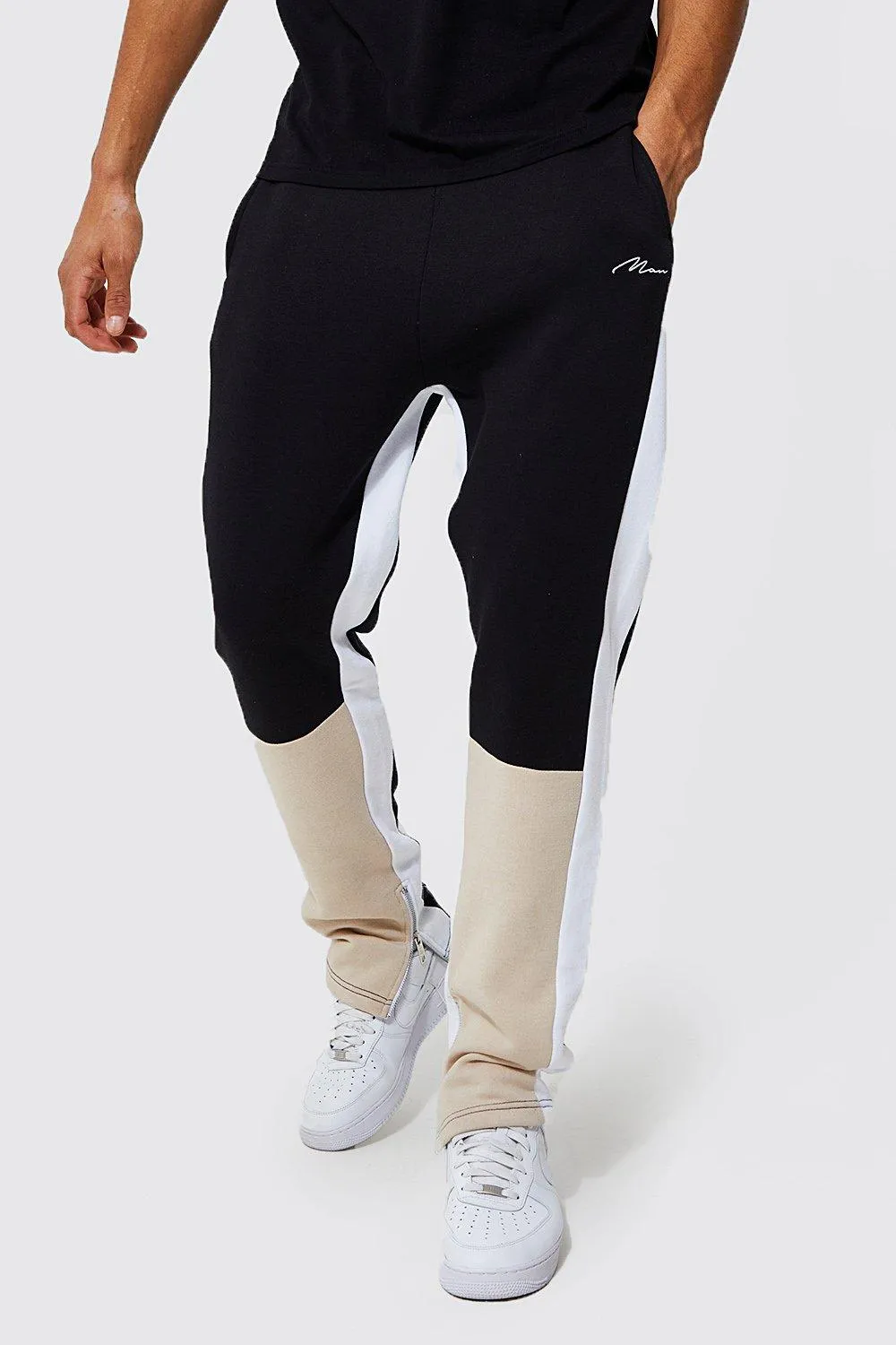 Tall Slim Fit Man Colour Block Joggers | boohooMAN UK