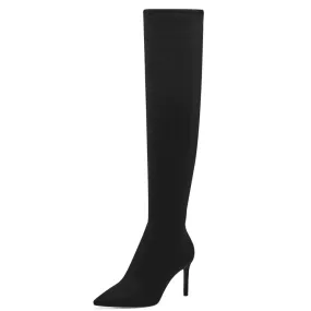 Tamaris 25550 Black Suede Stretch Over Knee Boot