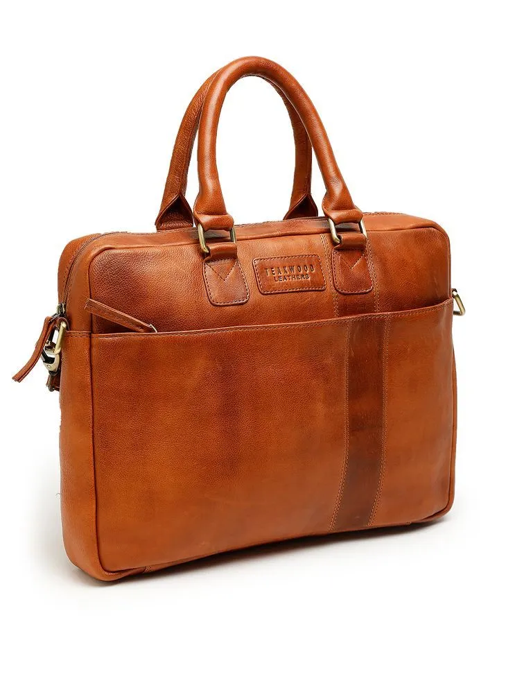 Teakwood Tan Solid Genuine Leather Laptop bag