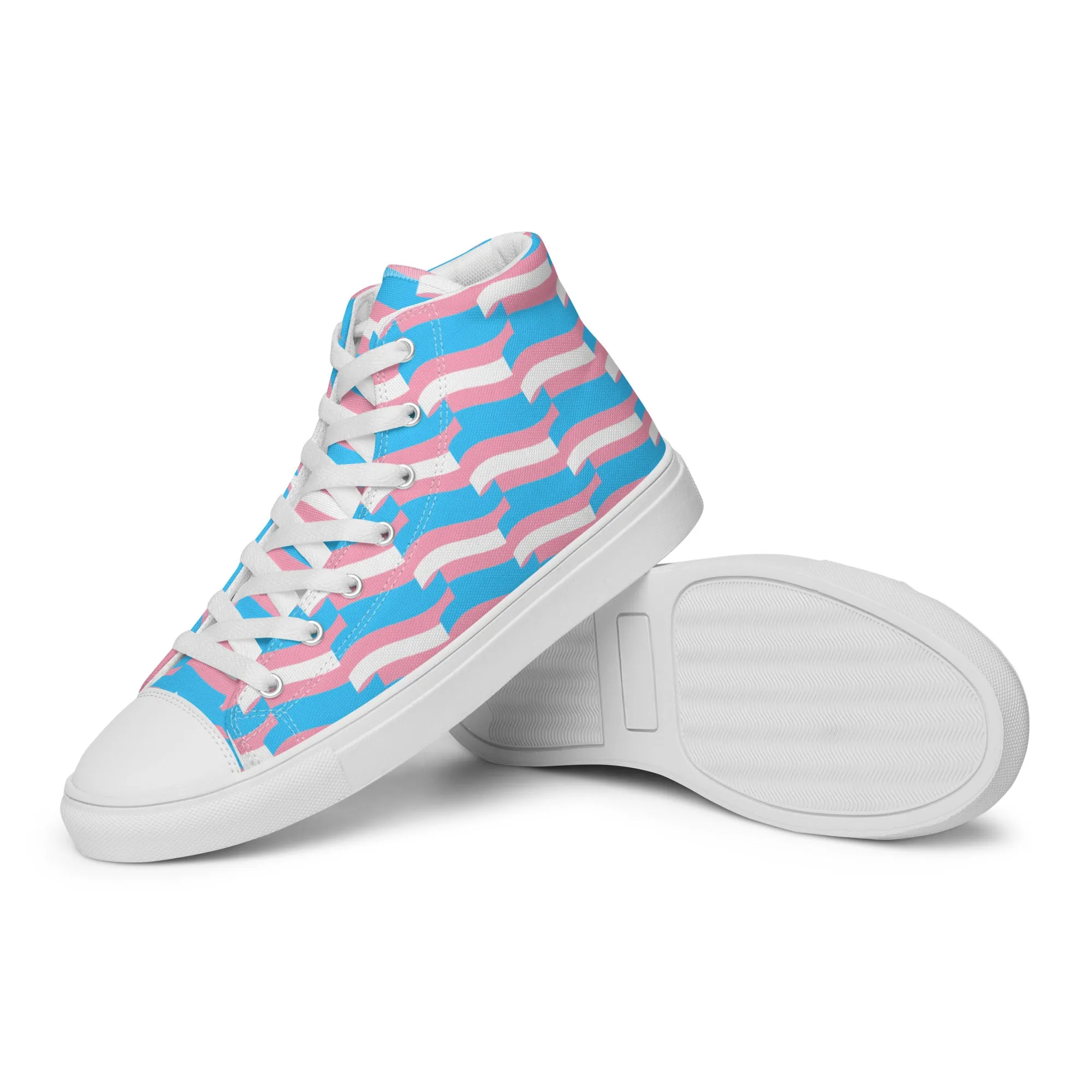 Teen + Blue Pink White All Over Mosaic Trans Pride High-Top Canvas Sneakers