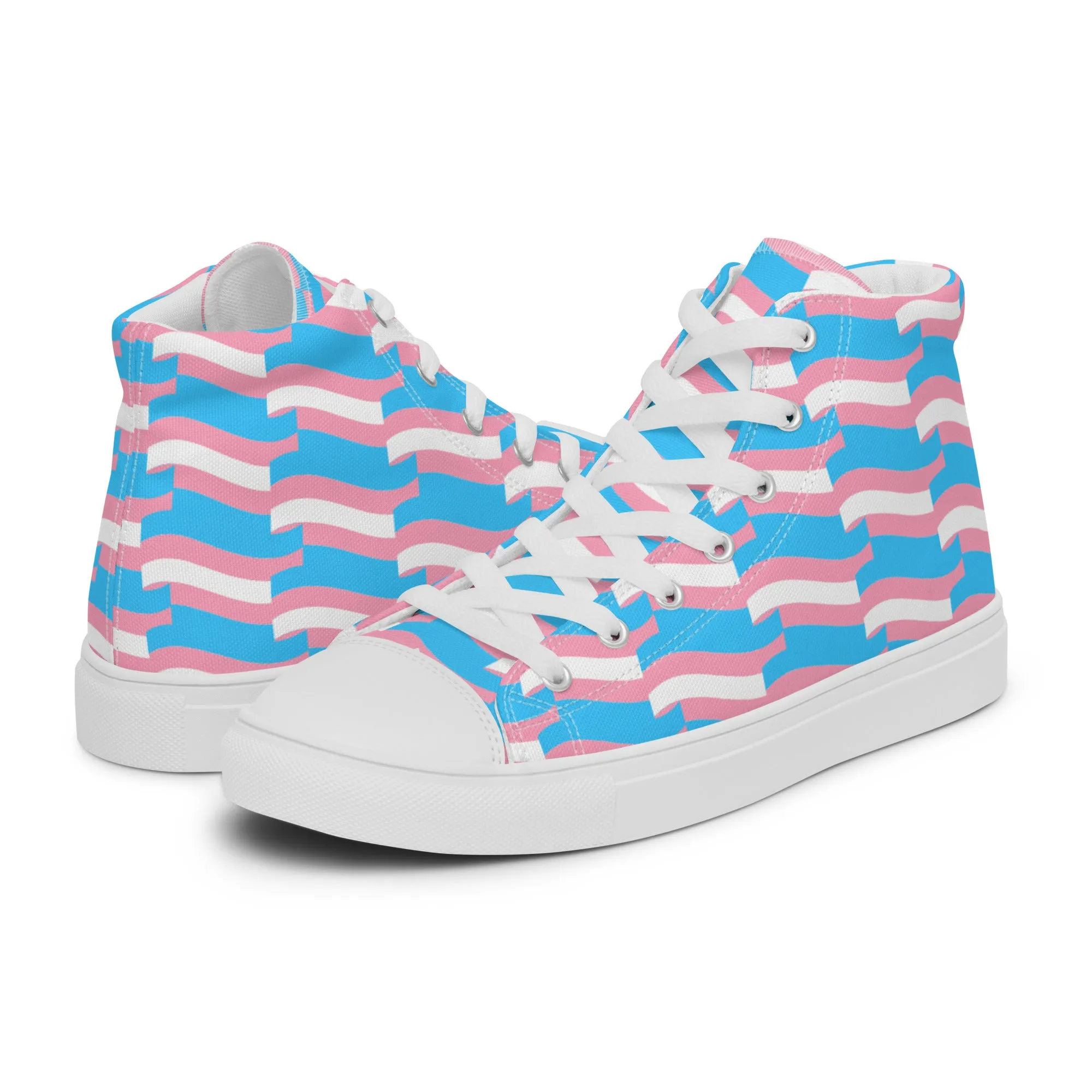 Teen + Blue Pink White All Over Mosaic Trans Pride High-Top Canvas Sneakers