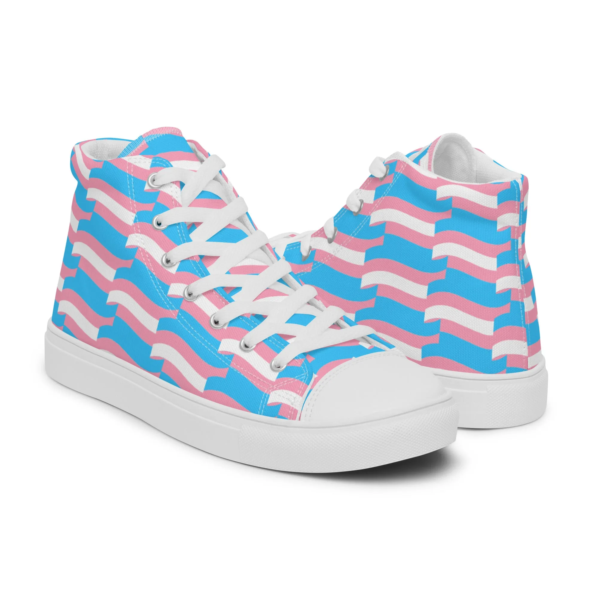 Teen + Blue Pink White All Over Mosaic Trans Pride High-Top Canvas Sneakers