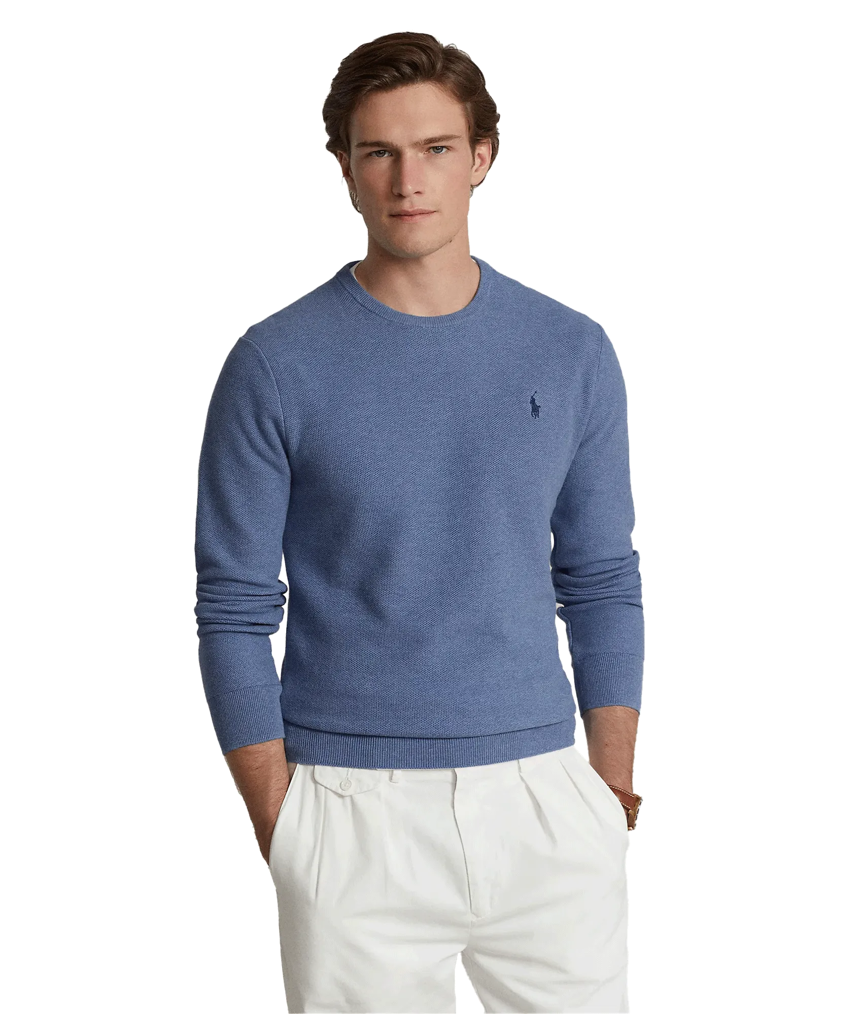 Textured Cotton Crewneck Jumper - Blue