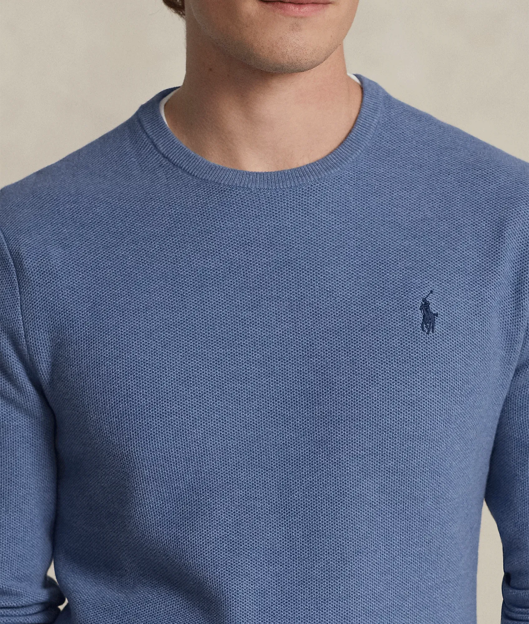 Textured Cotton Crewneck Jumper - Blue