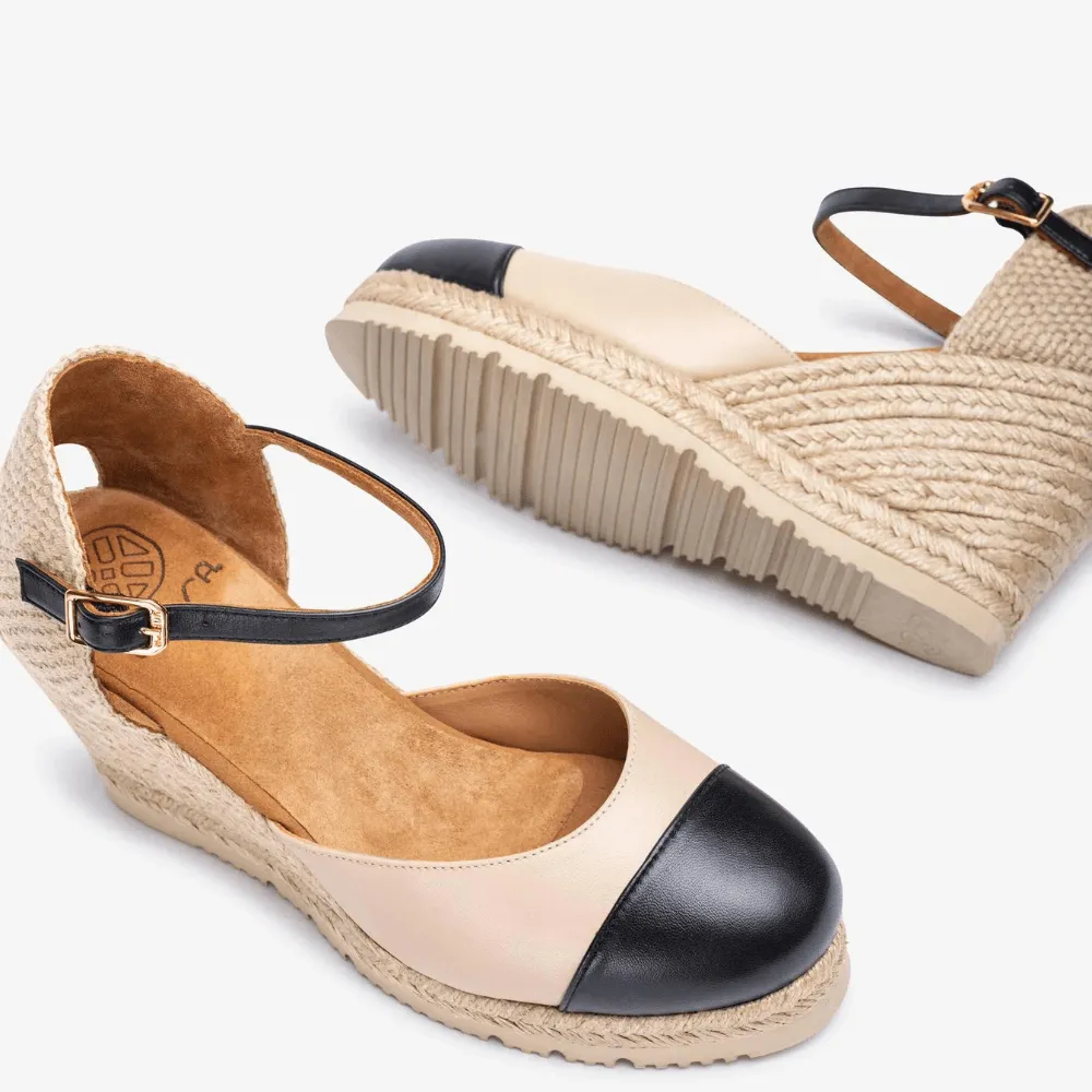 Unisa Cava Beige and Black Closed Toe Wedge Sandals