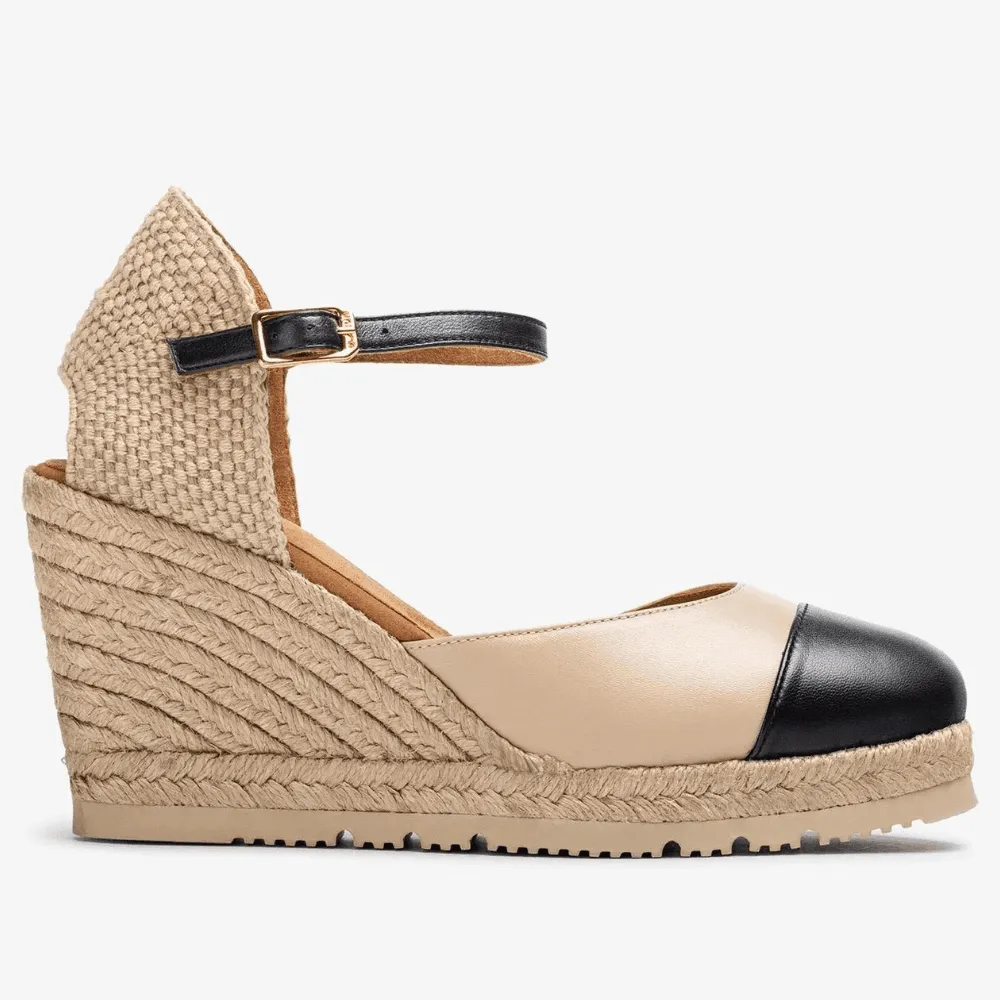 Unisa Cava Beige and Black Closed Toe Wedge Sandals