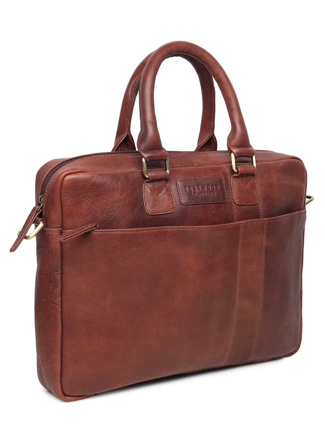 Unisex Brown Leather Laptop Bag With Detachable Strap