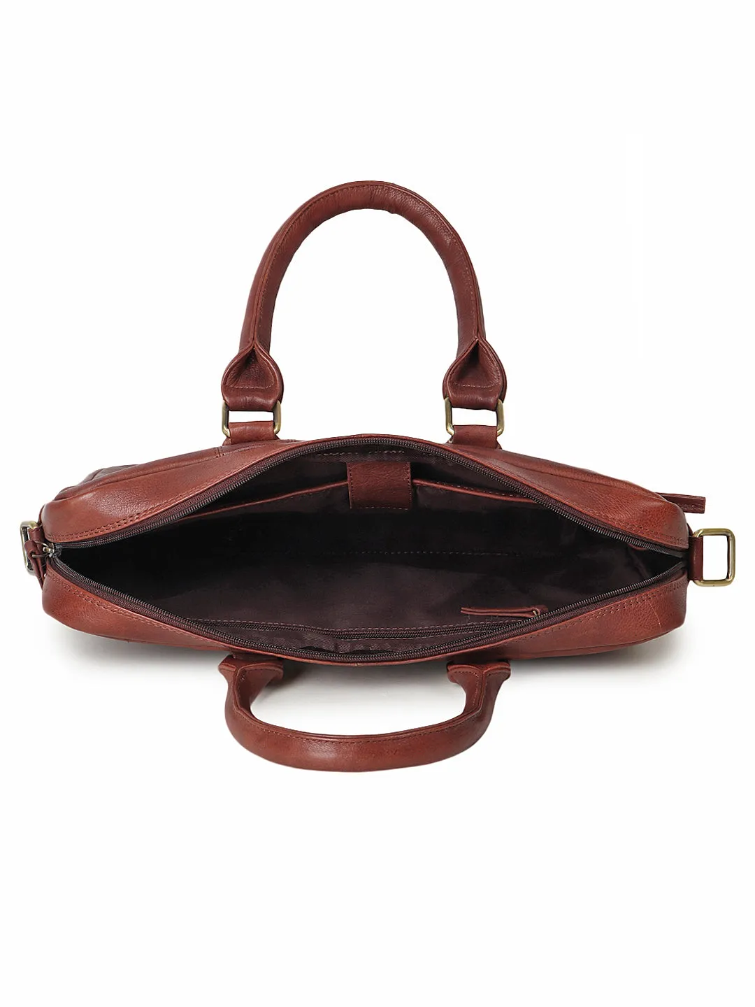 Unisex Brown Leather Laptop Bag With Detachable Strap