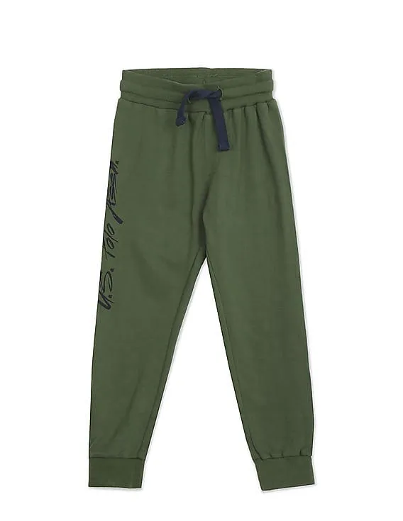 U.S. Polo Assn. Kids Boys Olive Mid Rise Solid Joggers