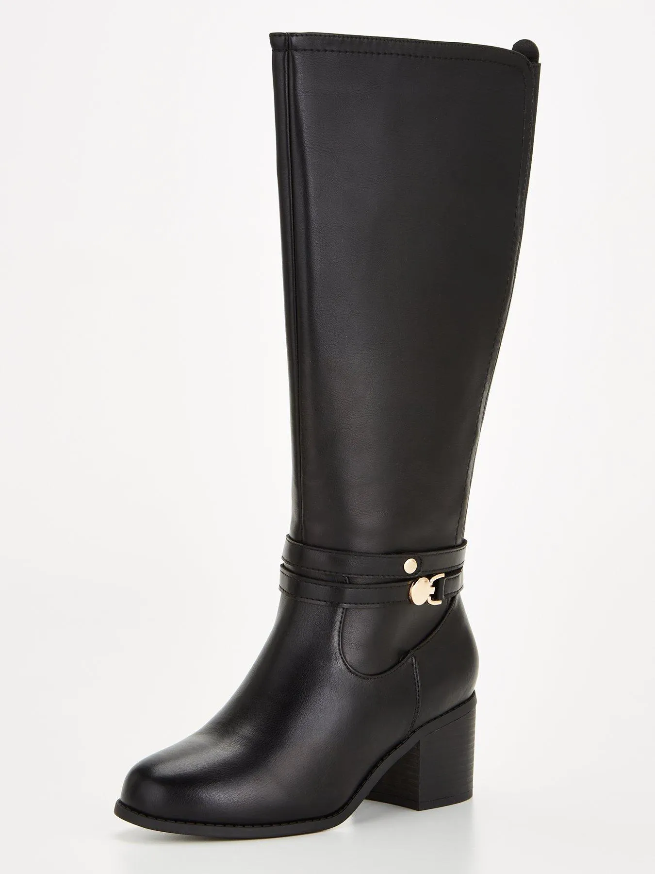 V by Very Extra Wide Knee Boot With Buckle Detail - Black