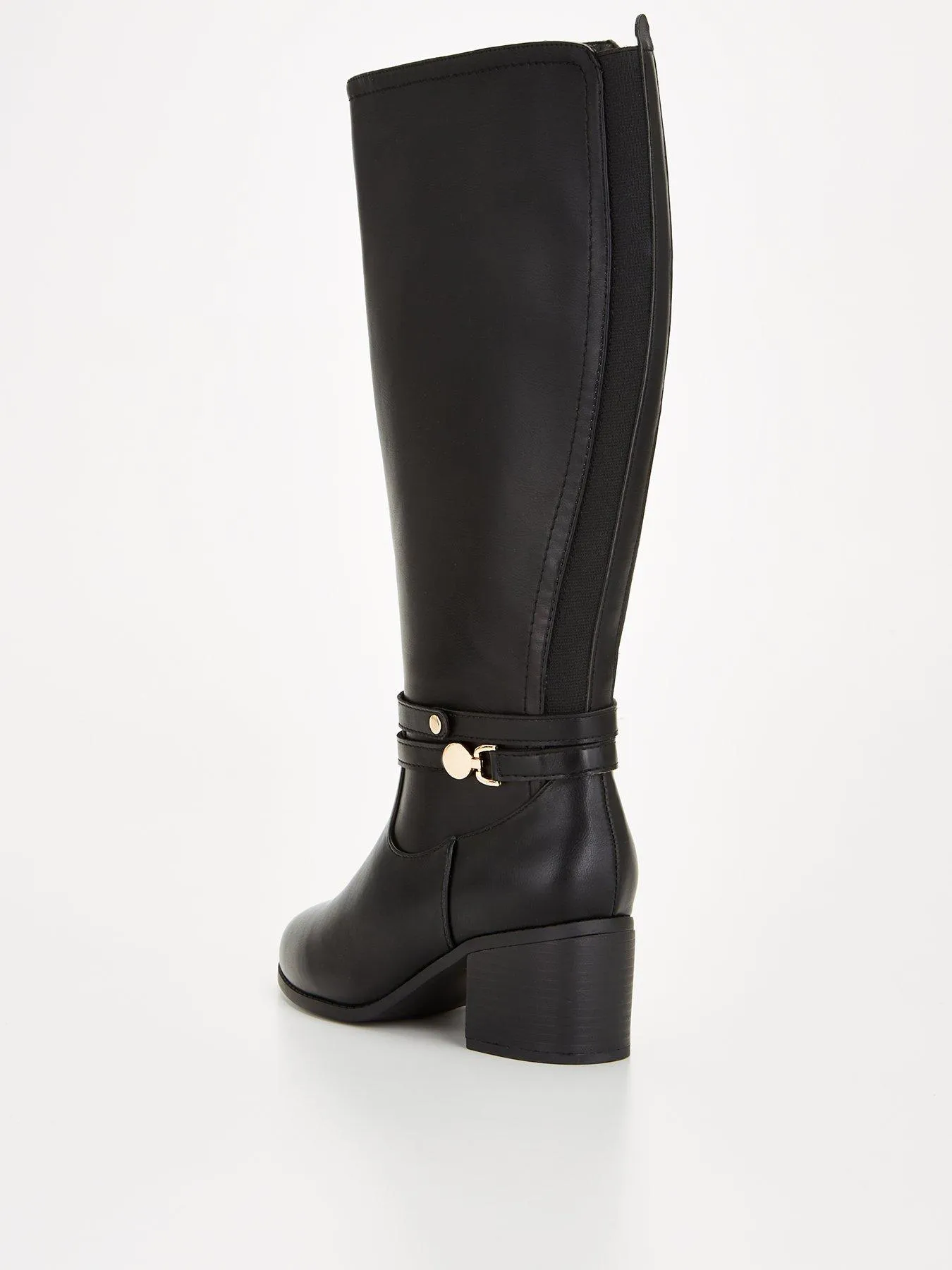 V by Very Extra Wide Knee Boot With Buckle Detail - Black