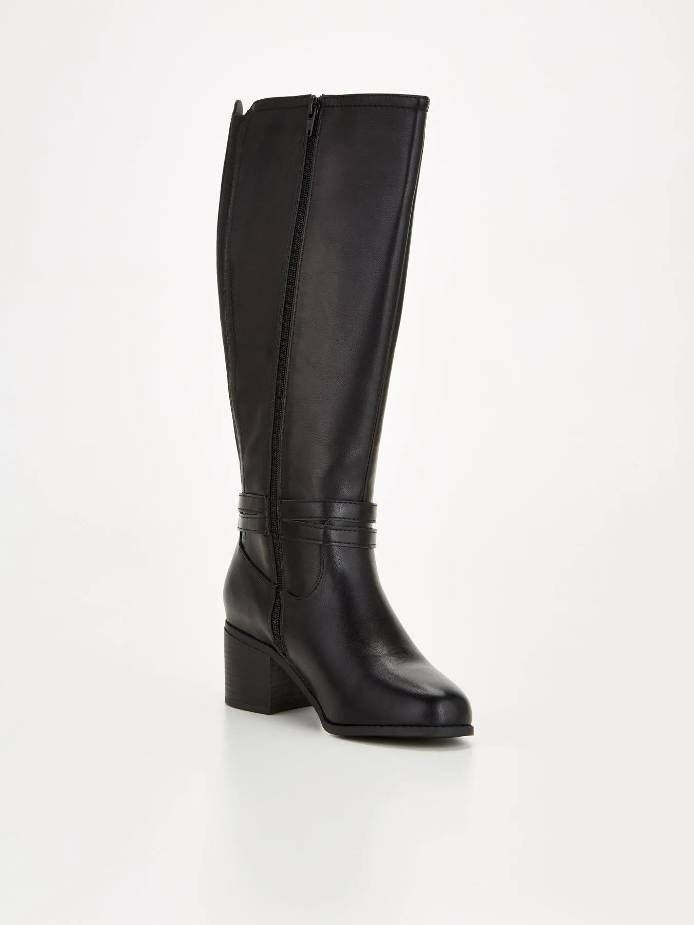 V by Very Extra Wide Knee Boot With Buckle Detail - Black