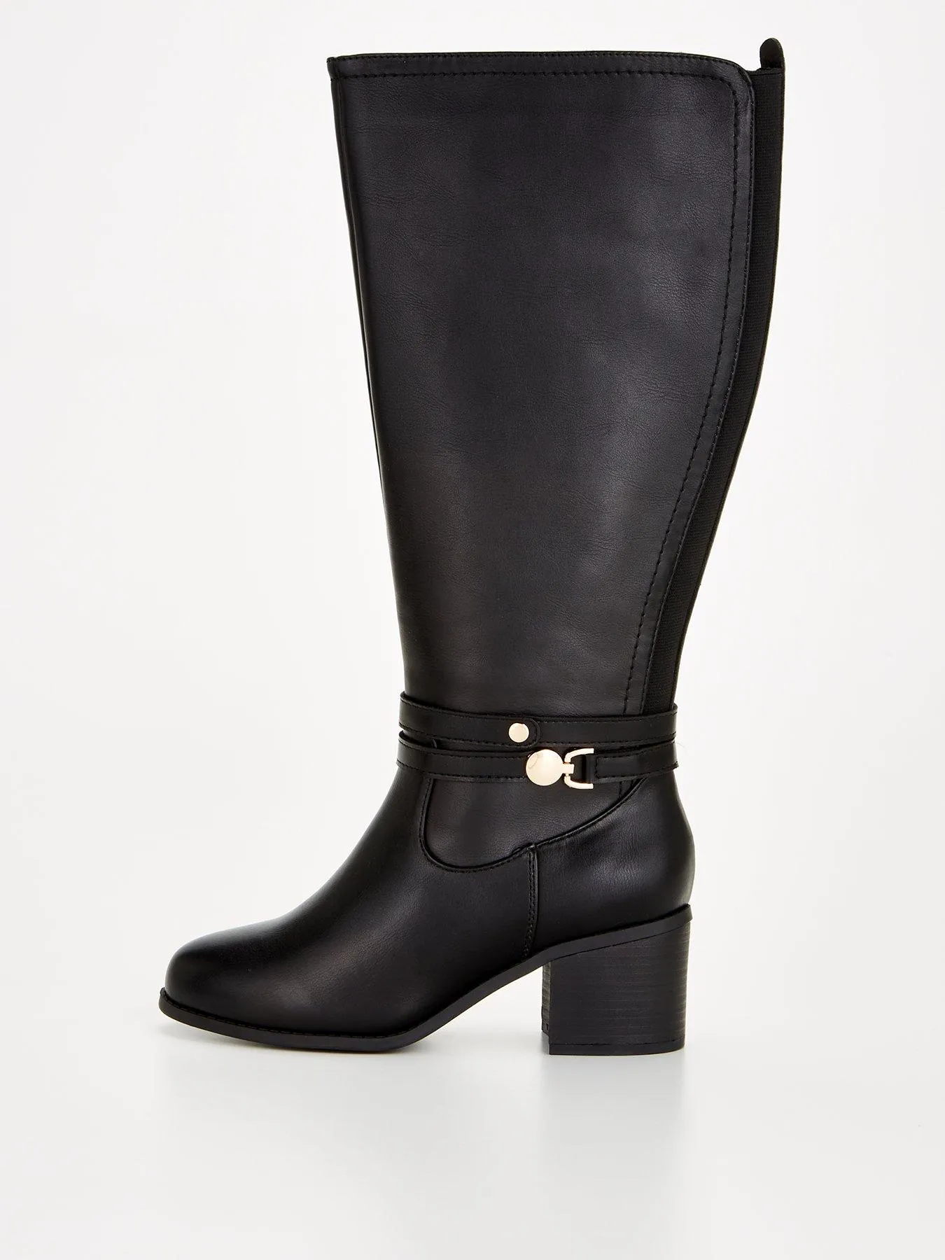 V by Very Extra Wide Knee Boot With Buckle Detail - Black