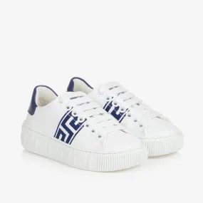 White & Blue Greca Leather Trainers