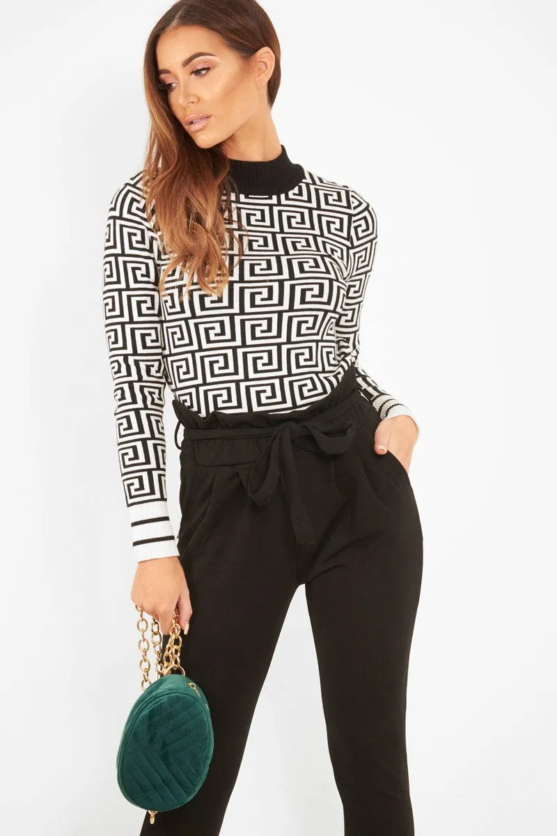 White Aztec Print High Neck Cropped Jumper - Lola