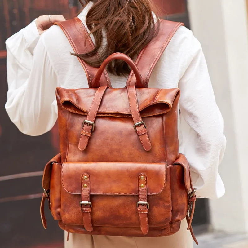 Women's Leather Roll Top Backpack - Horizon Leathers