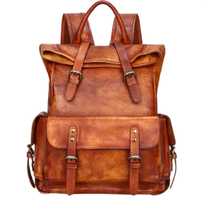 Women's Leather Roll Top Backpack - Horizon Leathers