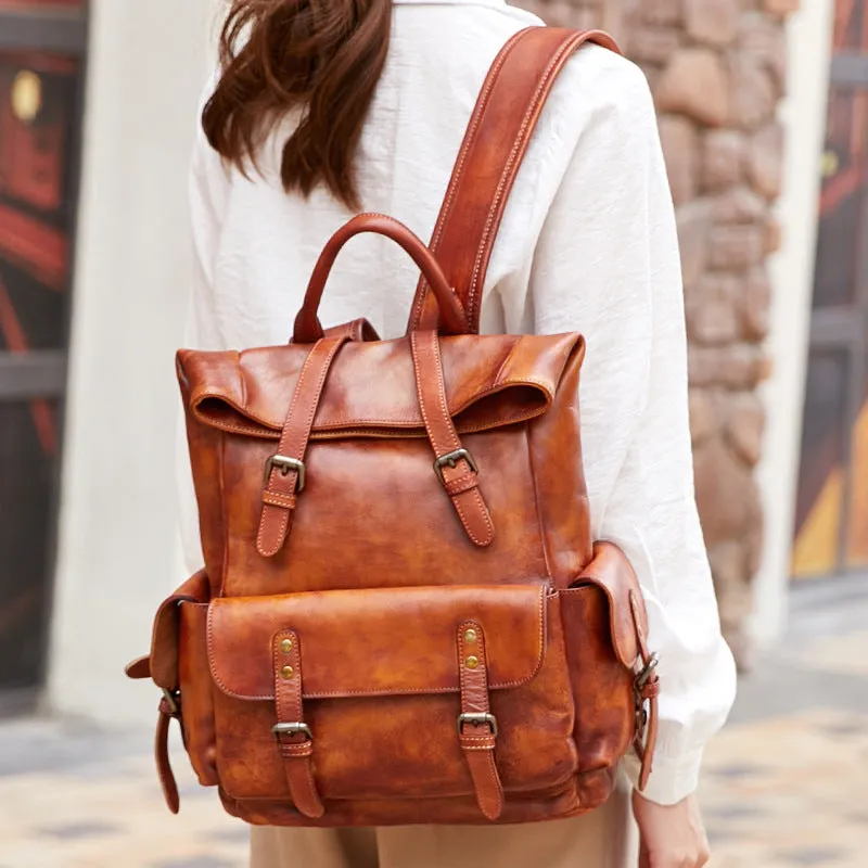 Women's Leather Roll Top Backpack - Horizon Leathers