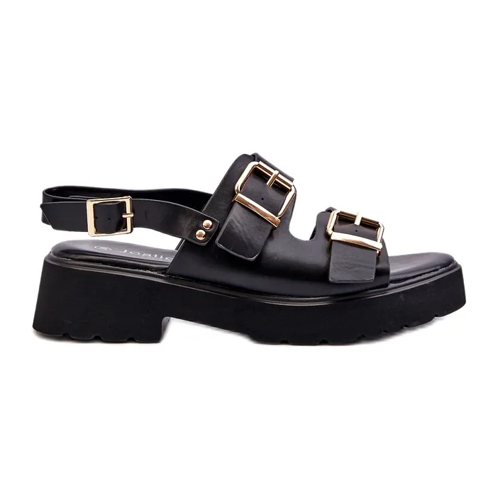 Women's Sandals With Buckles Eco Leather Black Konanttia