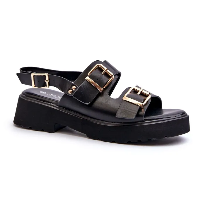 Women's Sandals With Buckles Eco Leather Black Konanttia