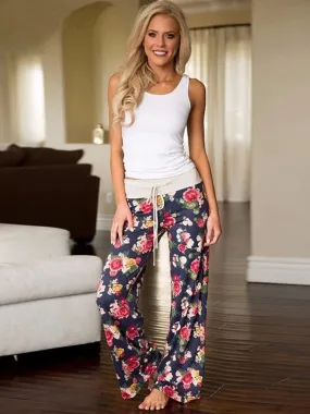 Women's Floral Boot Cut High Waisted Elastic Yoga Pant