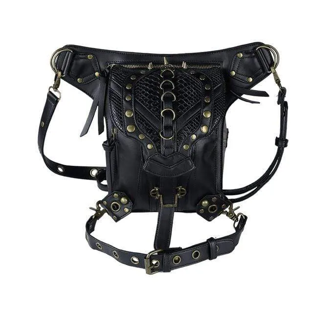 Women's Steampunk Chain Faux Leather Waist Bag Steampunk Hip Bag Black Holster