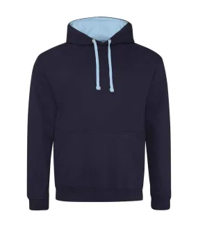 Womens/ladies varsity hoodie new french navy/sky blue Awdis