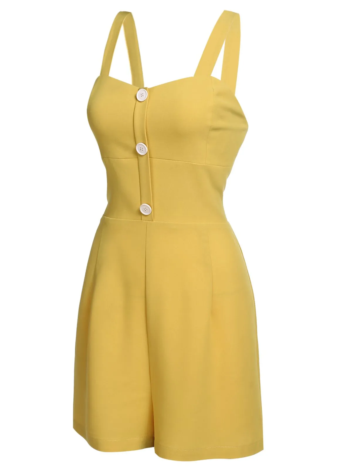 Yellow 1950s Spaghetti Strap Button Romper