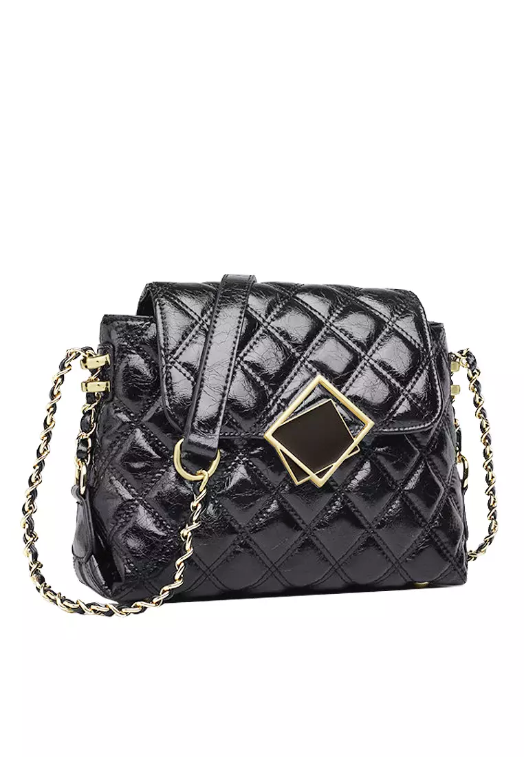 ZITIQUE Leather diamond chain oblique back bag